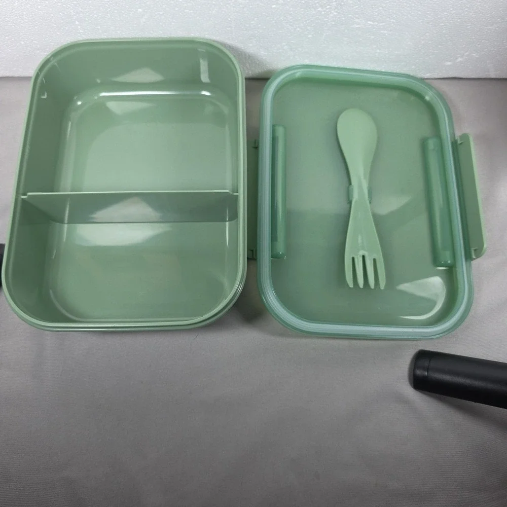 Green Bento Container with Utensil Meal Prep Lunch‎ Box